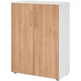 bümö Aktenschrank abschließbar, Büroschrank Holz 80cm breit in Weiß/Nussbaum - abschließbarer Schrank mit Aktenregal für's Büro & Arbeitszimmer, Büro