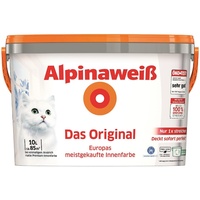 Alpinaweiß Das Original – optimal deckende und ergiebige weiße Wandfarbe – mit Spritz-Schutz-Formel – 10 Liter