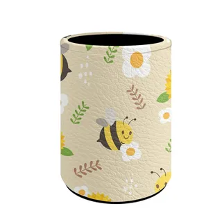 Coloranimal Stiftehalter aus Leder mit Bienen-Aufdruck, runder Stifthalter für Schreibtisch, Bürobedarf