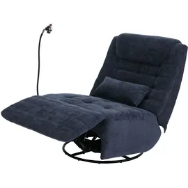 Mendler Relaxsessel HWC-P92 Chenille 82 x 96 x 0 cm Blau drehbar mit Liegeposition