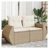 vidaXL Gartensofa mit Kissen 2-Sitzer Beige Poly Rattan