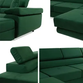 Mirjan24 Wohnlandschaft Torezio Bis, mit Bettkasten und Schlaffunktion, Einstellbare Kopfstützen, 346x203x70-90 cm (Farbe: Flow ... - Braun