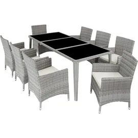 Tectake Monaco Rattan Sitzgruppe 9-tlg. hellgrau inkl. Schutzhülle