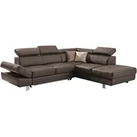 Stylife Ecksofa, Dunkelbraun, Textil, Leder, Kombination Echtleder/Lederlook, Rindleder, 4-Sitzer, Ottomane rechts, L-Form, 265x212 cm, Goldenes M, Lederauswahl, Stoffauswahl, seitenverkehrt erhältlich, Bettfunktion Hocker Rücken echt, Wohnzimmer, Sofas & Couches, Wohnlandschaften, Ecksofas