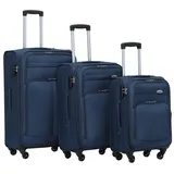 BEIBYE Leichter Stoffkoffer Kofferset Trolley Außentaschen Dehungsfuge mehr Stauraum mit Zahlenschloss (Blau, Set)