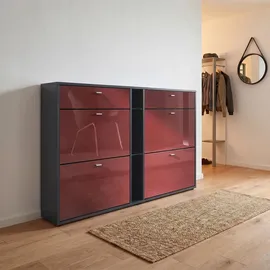 Vladon Today 155,5 x 95 x 28 cm weiß matt/Bordeaux Hochglanz mit 4 Klappen, 2 Schubladen und 3 offenen Fächern