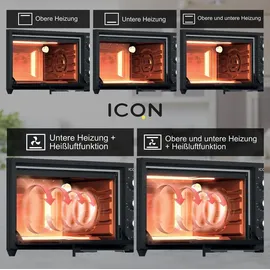 ICQN Minibackofen 60 Liter XXL mit Umluft, Drehspieß, Emailliert, Anthrazit