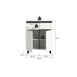 xonox Highboard Tomasa 80 x 99 cm Weiß / Schwarz