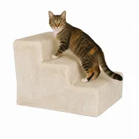 LIONTO Katzentreppe, weich gepolstert & gelenkschonend, rutschfest & stabil, mit abnehmbarem Plüschbezug, 46x36x34 cm, beige