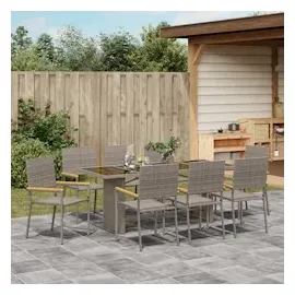 vidaXL Garten Essgruppe 9 pcs Grau Poly-Rattan