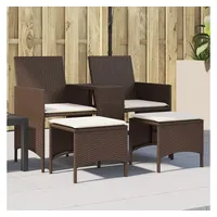 VidaXL Gartensofa 2-Sitzer mit Tisch und Hockern Braun Poly