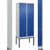 C+P Z-Spind Classic PLUS, Gestell, 4 Abteile, HxBxT 212x80x50cm, Sicherheitsdrehriegel, Hellgrau/Enzianblau von PROREGAL