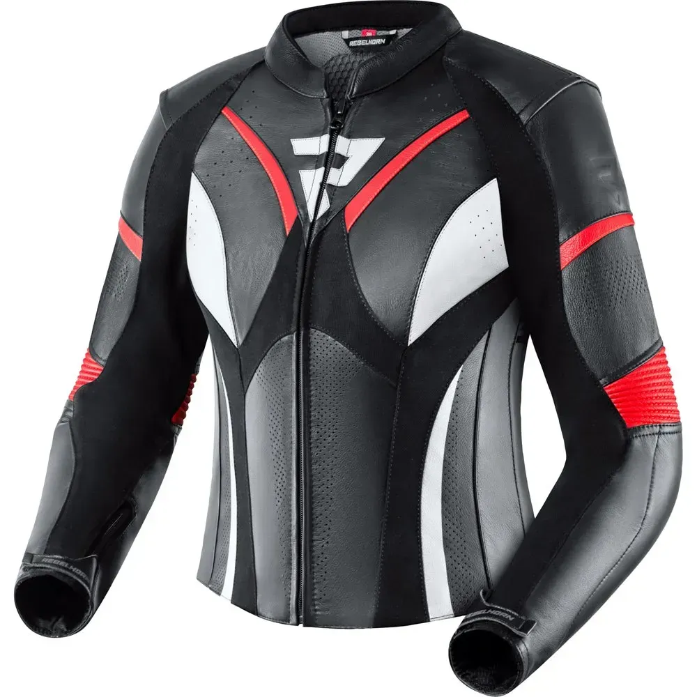 Rebelhorn Rebel Lederjacke - Black / Red / White - 34