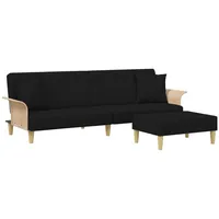 vidaXL Schlafsofa 2-Sitzer mit Kissen und Fußhocker Schwarz Samt