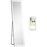 Homcom 2 in 1 Standspiegel, Ganzkörperspiegel mit LED-Beleuchtung, freistehender Ankleidespiegel, Wandspiegel, Schminkspiegel für Schlafzimmer, Wohnzimmer, Silber+Schwarz, 40 x 37 x 157,5 cm Spiegel, Standspiegel