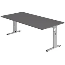 Hammerbacher OS 2E höhenverstellbarer Schreibtisch grafit rechteckig, C-Fuß-Gestell silber 200,0 x 100,0 cm