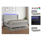 vidaXL Boxspringbett mit Matratze & LED Hellgrau 200x200 cm Stoff