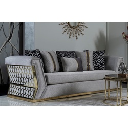 Casa Padrino Luxus Sofa Grau / Gold - Elegantes Wohnzimmer Sofa mit dekorativen Kissen - Luxus Wohnzimmer Möbel