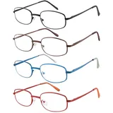 EFE Lesebrille Damen 4er-Pack Lesebrille Herren Rechteck Rahmen Metall Mehrere Farben Edelstahl Material Federscharniere Computer Lesebrille Weinlese Eyewear Leicht und Bequem (Mehrfarbig, 3.5)
