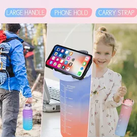 luxuskollektion 2er Pack Trinkflasche BPA-frei mit Zeitmarkierung & Strohhalm