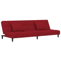 vidaXL Schlafsofa 2-Sitzer mit 2 Kissen Weinrot Samt