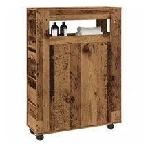 vidaXL Badschrank Schmal mit Rollen Altholz-Optik Holzwerkstoff