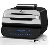 HOMELUX Grill & Heißluftfritteuse, 6-in-1 Airfryer mit Temperaturfühler, Touch-Steuerung, Max 230°C, 120-Minuten Timer, 1700W, - Silber