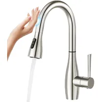 CREA Touch Sensor Wasserhahn Küche, Küchenarmatur mit Ausziehbarer Brause, Mischbatterie Küche mit 3 Funktionnen Brause, 360° Drehbar Spültischarmatur Küche, Gebrüstet