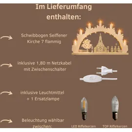 Weigla LED Schwibbogen Seiffener Kirche 52 x 31,7 x 1,5 cm