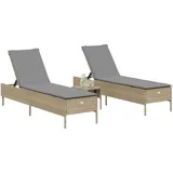 vidaXL Sonnenliegen mit Auflagen 2 Stk. Beige Poly Rattan