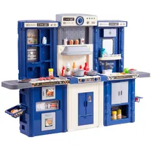 Vevor Kinderküchen-Spielset, 3-in-1-Kleinkinderküche mit simuliertem Sprühnebel, Geräuschen und Lichtern, Spielküchenset mit 74-teiligem Kochzubehörset für Kleinkinder, Vorschulkinder, Kinder im Alter von 3–8 Jahren, Blau