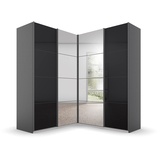 RAUCH Quadra Eckschrank inkl. Türendämpfer, mit Glas-/Spiegeltüren, grau 4-trg. Spiegel, 2 Kleiderstangen, 12 Einlegeböden, BxHxT 181x210x187 cm