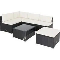 CASARIA Polyrattan 5 Personen Wetterfest Tisch 5mm Sicherheitsglas Lounge Outdoor Terrasse Eck Sofa Sitzauflagen schwarz/creme