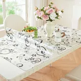 Tischfolie Transparent mit Blumenmuster 80 x 180 cm, 2mm Transparente Tischdecke Tischschutz, PVC Glasklar Folie Tisch Schutzfolie, Wasserdicht Schutztischdecke, Tisch Schutzfolie