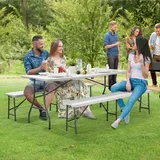 Juskys Bayreuth Bierzeltgarnitur 3-tlg. Tisch 180 x 70 x 74 cm weiß klappbar