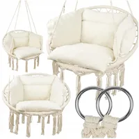 QLS Hängesessel Boho mit großer Kissenauflage für Garten- &