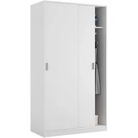 Habitdesign Kleiderschrank mit zwei Schiebetüren mit Kleiderstange und einem Innenregal, Farbe Weiß, Maße 100 x 200 x 51 cm