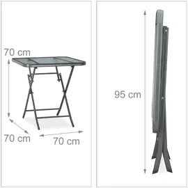 Relaxdays Balkontisch, Grau, Metall, Glas, 70x70x70 cm, Balkonmöbel, Balkontische
