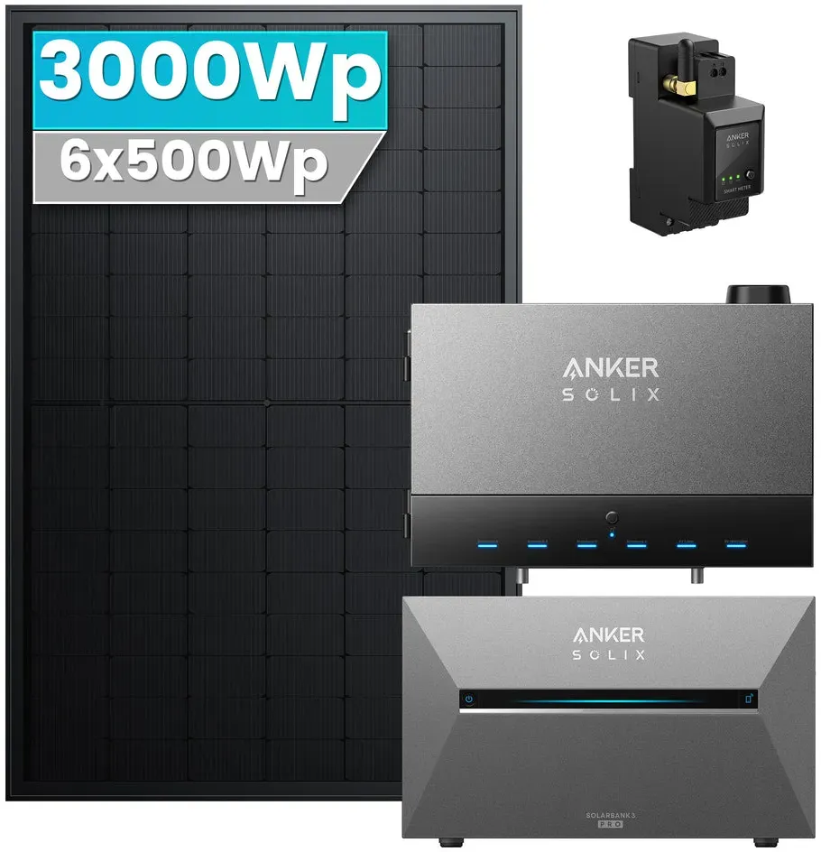 Anker SOLIX Power Dock mit Solarbank 3 E2700 Pro Balkonkraftwerk Speicher mit 500W Solarmodul Set - 3000Wp ‚Äì 6 Module / 1x Solarbank E2700 PRO