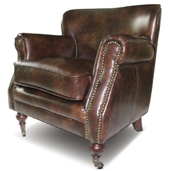 Casa Padrino Echtleder Sessel Braun - Eleganter Wohnzimmer Leder Sessel - Wohnzimmer Möbel - Echtleder Möbel