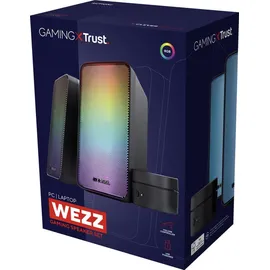 Trust Gaming GXT 611 Wezz 2.0 PC Lautsprecher mit RGB LED-Beleuchtung, 12 W (6 W RMS), 3,5 mm AUX Klinke, USB Soundsystem, Stereo Computer Boxen für PC, Laptop, Tablet, Desktop - Schwarz