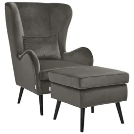Home Affaire Sessel HOME AFFAIRE "Salla auch in Fellimitat und Feincord, viele Bezugsarten, Ohrensessel", grau (anthrazit), B:78cm H:118cm T:94cm, Samtoptik (100% Polyester), Sessel, Sessel, wahlweise mit oder ohne Hocker; großer Sessel: Maße B/T/H: 78/94/118cm