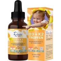 Vihado Vitamin D3 + K2 für Kinder von 1-4 Jahre, sicherer Markenrohstoff, vegan, 300 Tage, 5μg 200 IE Vitamin D aus Flechten + Vitamin K, Vitamin D Kinder Vitamine, 10 ml (300 Tropfen)