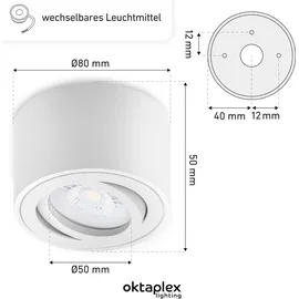 Oktaplex lighting 6er Set Alu Aufputz Spot Lile S schwenkbar inkl. LED-Module neutralweiß 4000K 230V weiß