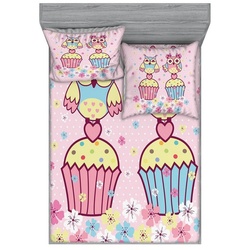 Bettwäsche bedrucktes 3-teiliges Bettwäscheset, Abakuhaus, Microfaser, Eulen Paare Cupcakes Romantische rosa 160 cm x 200 cm