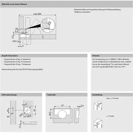 Blum COMPACT Möbel Scharnier 107° mit Feder zum Schrauben, inkl. Montageplatte