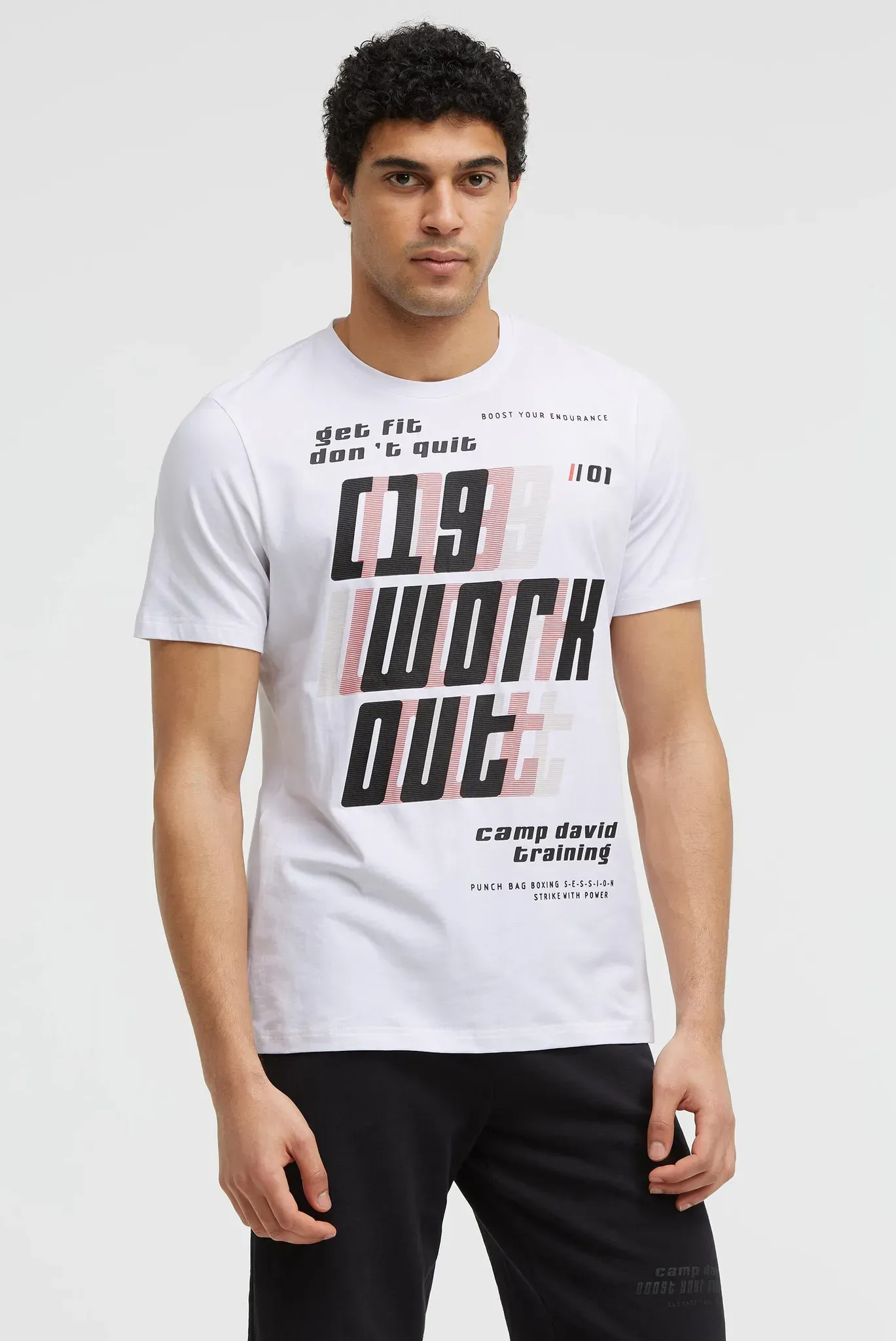 Rundhalsshirt CAMP DAVID, Herren, Gr. 4XL, weiß, Single Jersey, Material: 95% Baumwolle, 5% Elasthan, bedruckt, regular fit normal, Rundhals, eingesetzt gerader Abschluss, Shirts Rundhalsshirt, aus Baumwolle