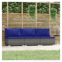 vidaXL Polyrattan Lounge-Sofa blau/grau inkl. Kissen 317572