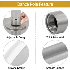 Yaheetech Tanzstange 45 mm, Pole Dance Stange 225 cm bis 274,5 cm Höhenverstellbar, Strip Stange Statisch oder Spinning Mattsilber