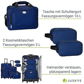 Juskys Trolley Kofferset Athen - 60 L, 2 Rollen, Weichschale, Handgepäck, Blau